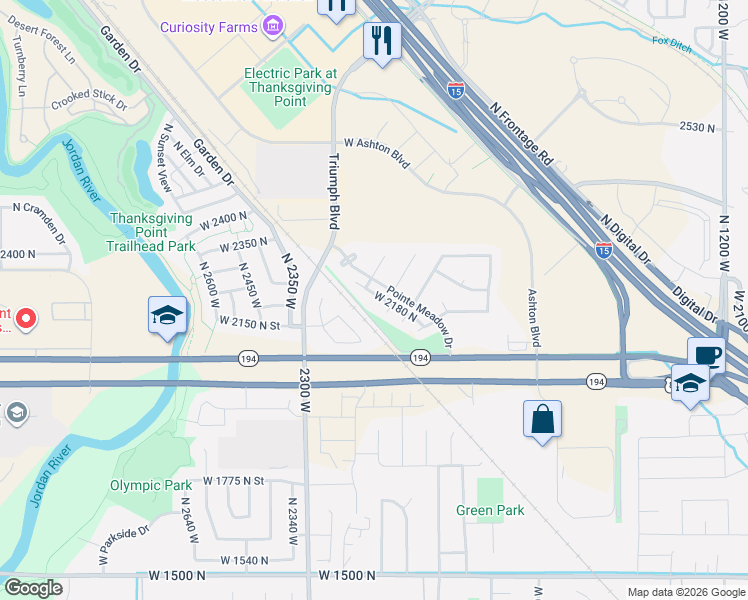 map of restaurants, bars, coffee shops, grocery stores, and more near 2159 North 2080 West in Lehi