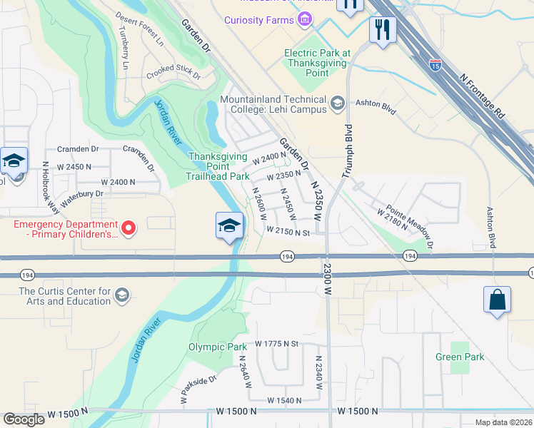 map of restaurants, bars, coffee shops, grocery stores, and more near 2238 North 2600 West in Lehi