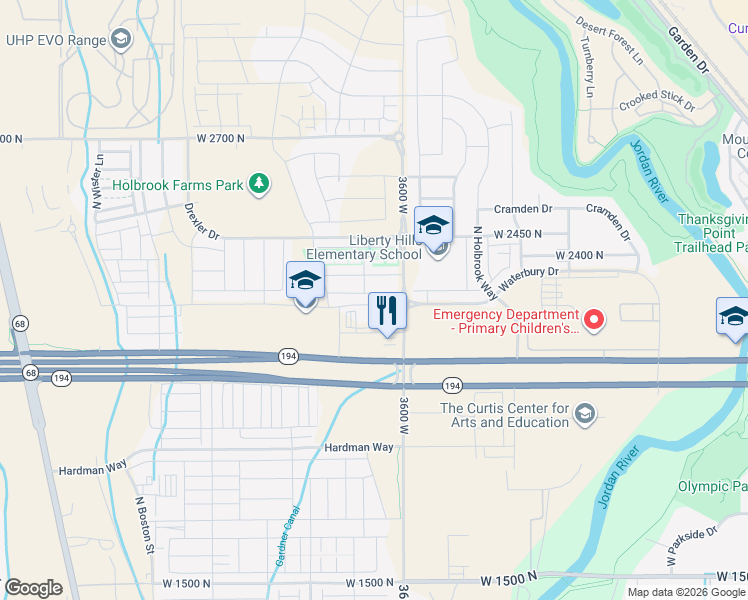 map of restaurants, bars, coffee shops, grocery stores, and more near 3647 West 2280 North in Lehi