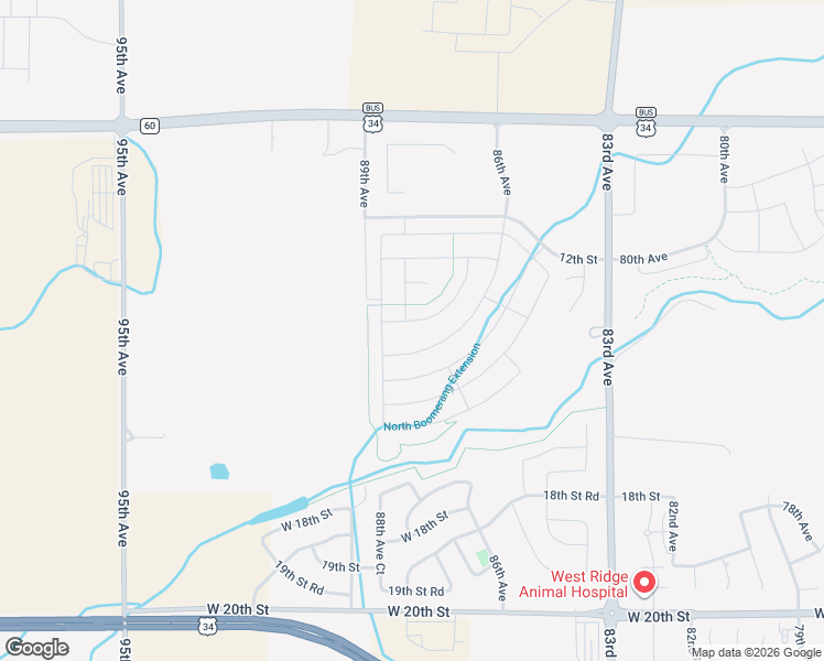 map of restaurants, bars, coffee shops, grocery stores, and more near 8815 15th Street in Greeley