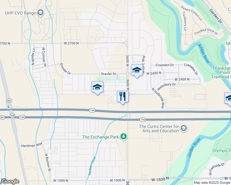 map of restaurants, bars, coffee shops, grocery stores, and more near 3757 West 2330 North in Lehi