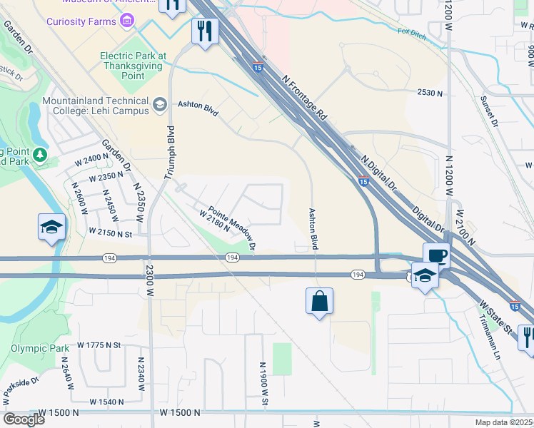 map of restaurants, bars, coffee shops, grocery stores, and more near 1879 West 2250 North in Lehi