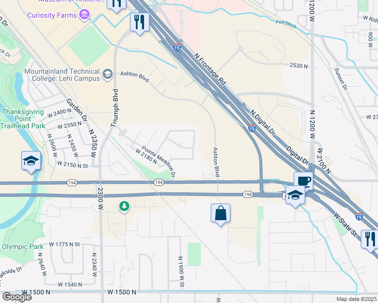 map of restaurants, bars, coffee shops, grocery stores, and more near 1841 West 2250 North in Lehi