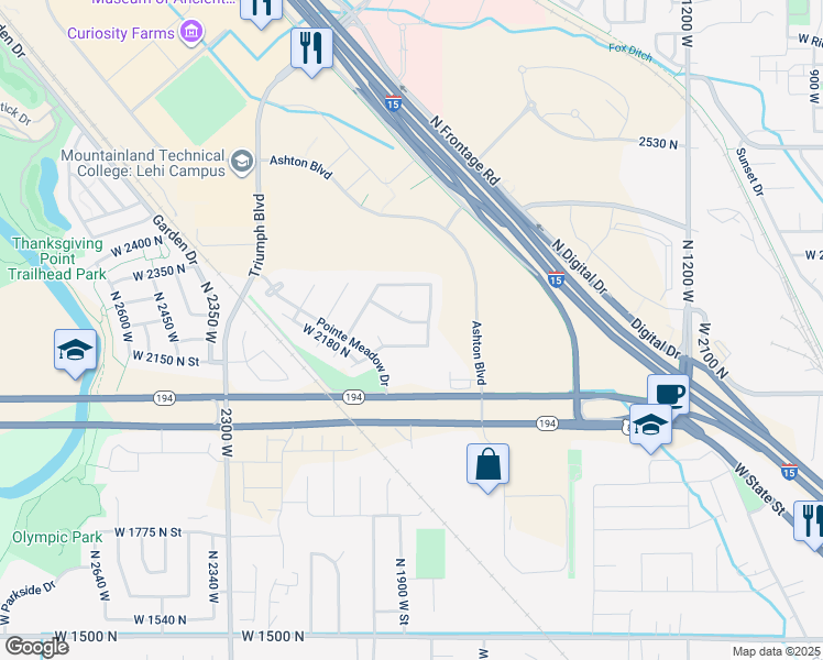 map of restaurants, bars, coffee shops, grocery stores, and more near 1867 West 2250 North in Lehi