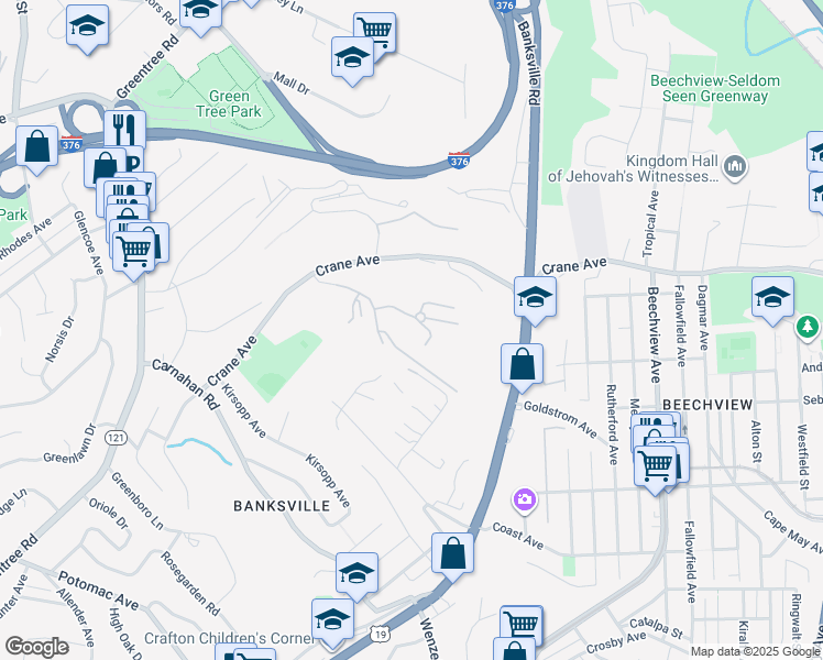 map of restaurants, bars, coffee shops, grocery stores, and more near 651 Oaklynn Court in Pittsburgh