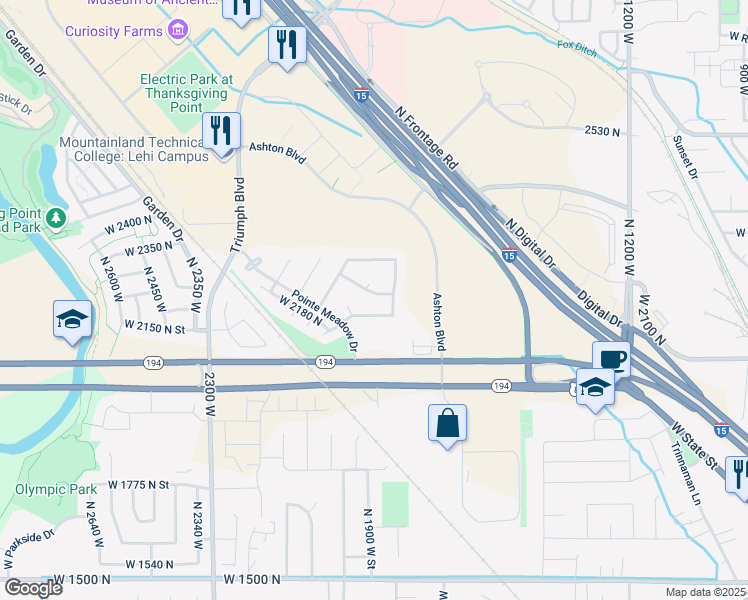 map of restaurants, bars, coffee shops, grocery stores, and more near 1879 West 2250 North in Lehi