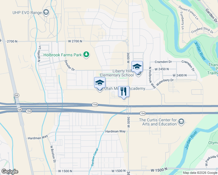 map of restaurants, bars, coffee shops, grocery stores, and more near 3836 West 2330 North in Eagle Mountain