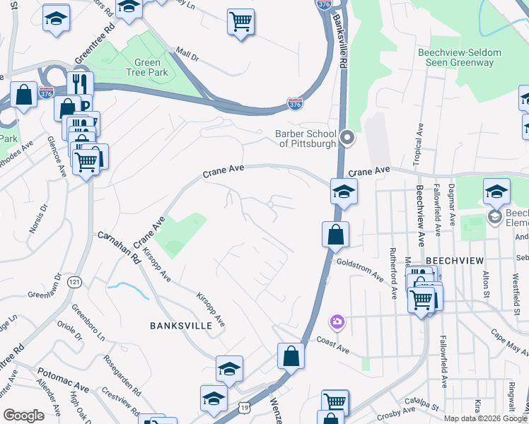 map of restaurants, bars, coffee shops, grocery stores, and more near 547 Oaklynn Court in Pittsburgh