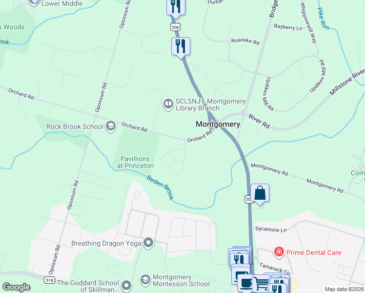 map of restaurants, bars, coffee shops, grocery stores, and more near 4 Braeburn Drive in Montgomery