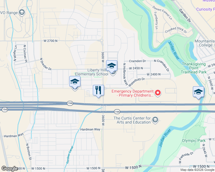 map of restaurants, bars, coffee shops, grocery stores, and more near 3556 West Waterbury Drive in Eagle Mountain