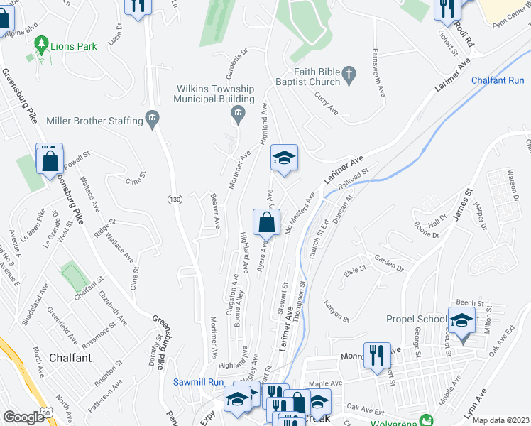 map of restaurants, bars, coffee shops, grocery stores, and more near 689 Negley Avenue in Turtle Creek