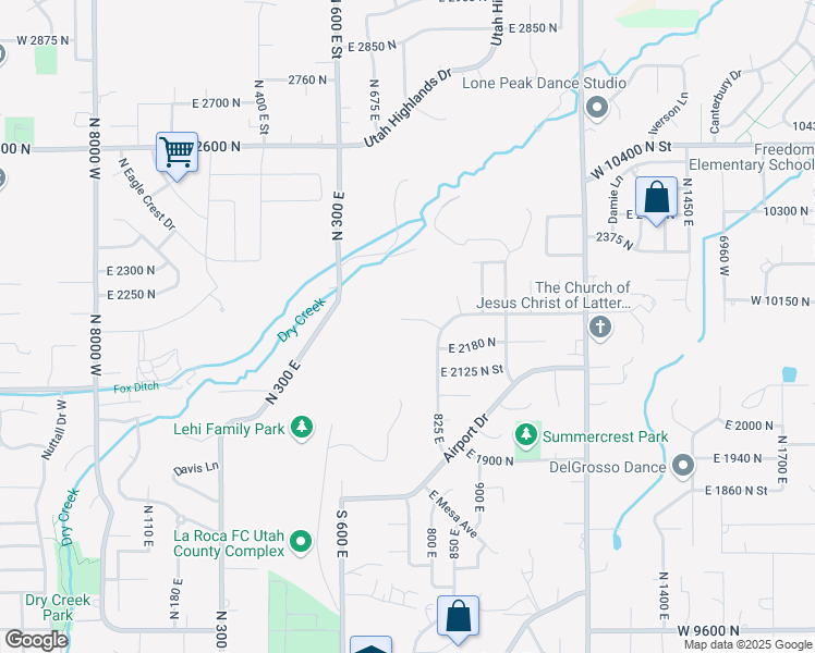 map of restaurants, bars, coffee shops, grocery stores, and more near 764 East 2200 North in Lehi