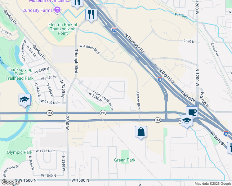 map of restaurants, bars, coffee shops, grocery stores, and more near 1942 West 2250 North in Lehi