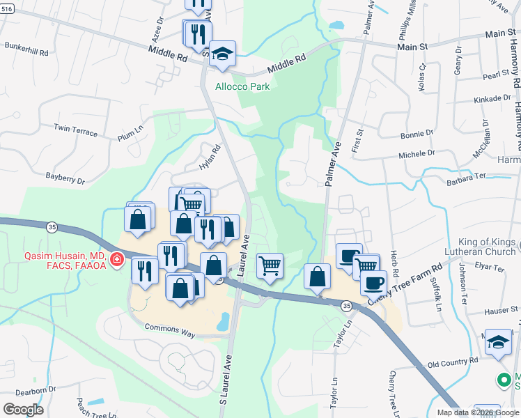 map of restaurants, bars, coffee shops, grocery stores, and more near 24 Persimmon Lane in Holmdel