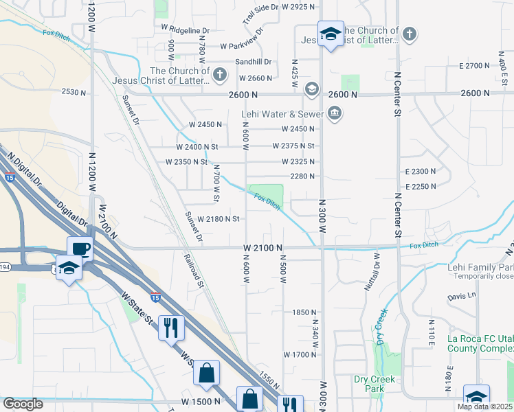 map of restaurants, bars, coffee shops, grocery stores, and more near 549 2280 North in Lehi