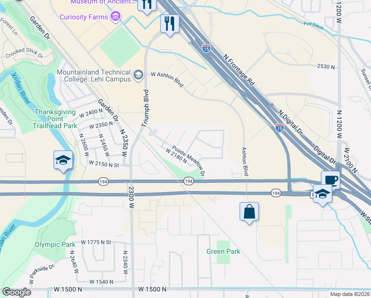 map of restaurants, bars, coffee shops, grocery stores, and more near 2272 North 2080 West in Lehi
