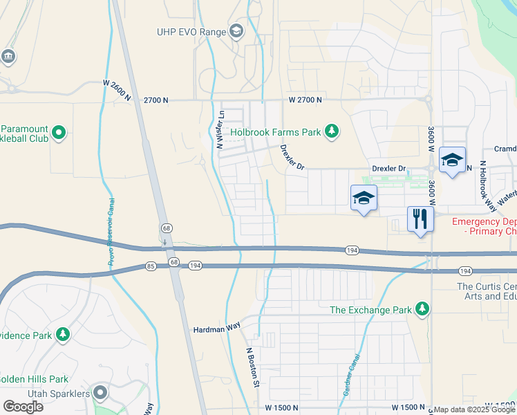 map of restaurants, bars, coffee shops, grocery stores, and more near 2480 East Hudson Way in Eagle Mountain