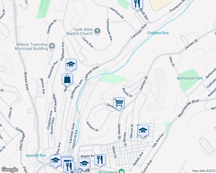 map of restaurants, bars, coffee shops, grocery stores, and more near 619 Boden Street in Turtle Creek