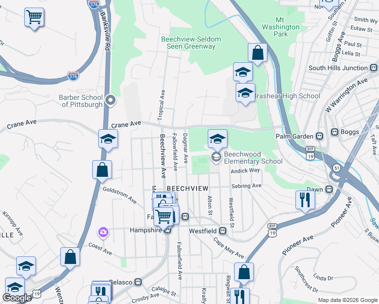 map of restaurants, bars, coffee shops, grocery stores, and more near 1220 Dagmar Avenue in Pittsburgh