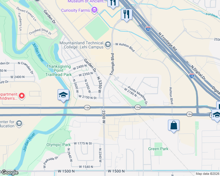 map of restaurants, bars, coffee shops, grocery stores, and more near 2230 North 2270 West in Lehi