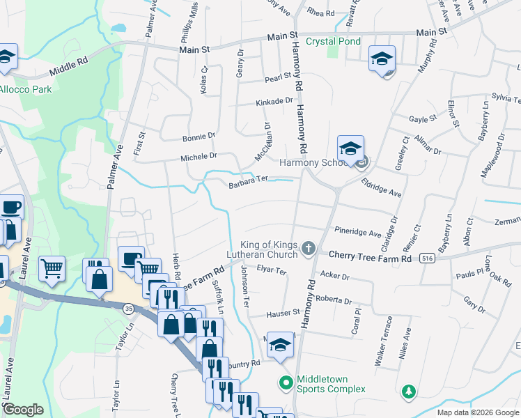 map of restaurants, bars, coffee shops, grocery stores, and more near 23 Kenneth Terrace East in Monmouth County