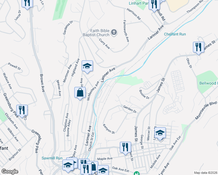 map of restaurants, bars, coffee shops, grocery stores, and more near 808 Church Street Extension in Turtle Creek