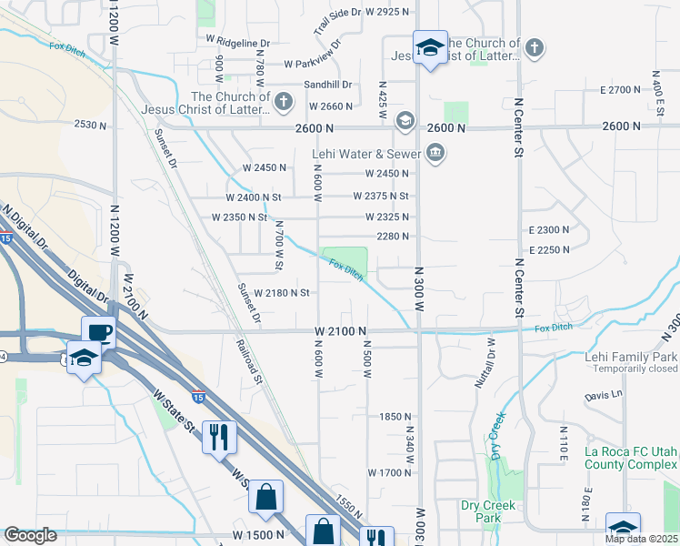 map of restaurants, bars, coffee shops, grocery stores, and more near 549 2280 North in Lehi