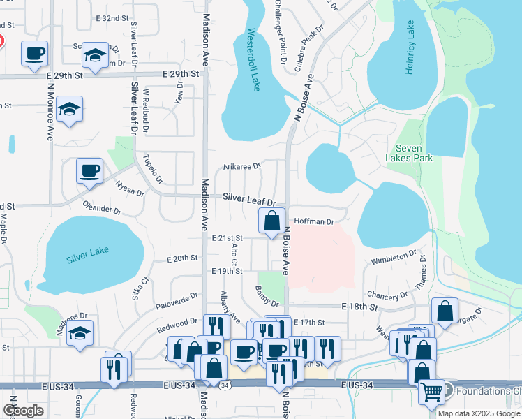 map of restaurants, bars, coffee shops, grocery stores, and more near 2319 Austin Avenue in Loveland