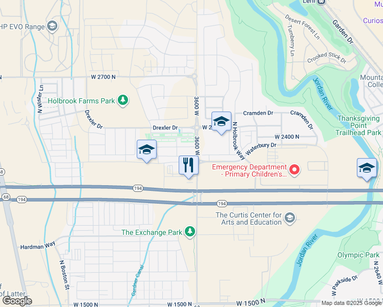 map of restaurants, bars, coffee shops, grocery stores, and more near 3645 West 2330 North in Lehi