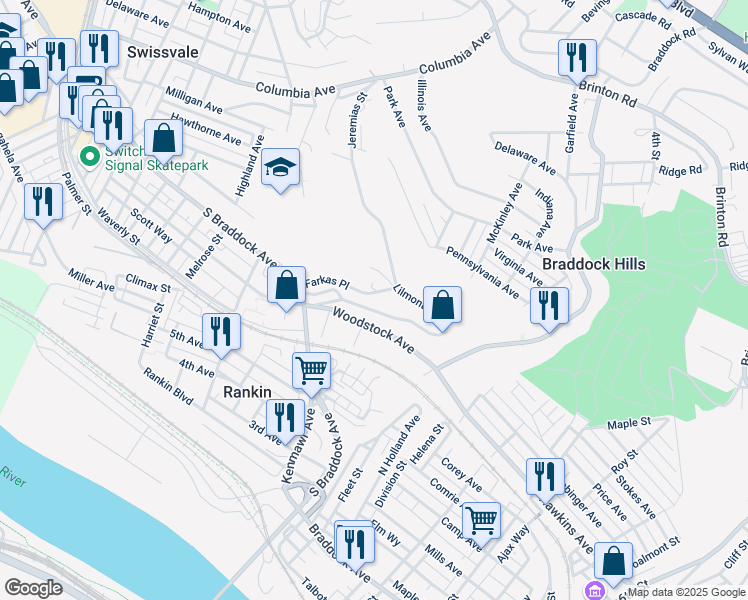 map of restaurants, bars, coffee shops, grocery stores, and more near 20 Farkas Place in Pittsburgh