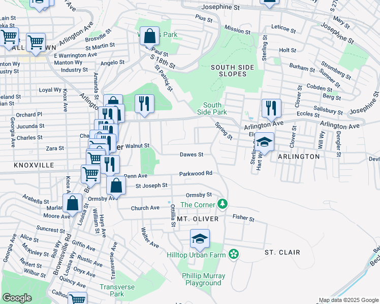 map of restaurants, bars, coffee shops, grocery stores, and more near 451 Walnut Street in Pittsburgh