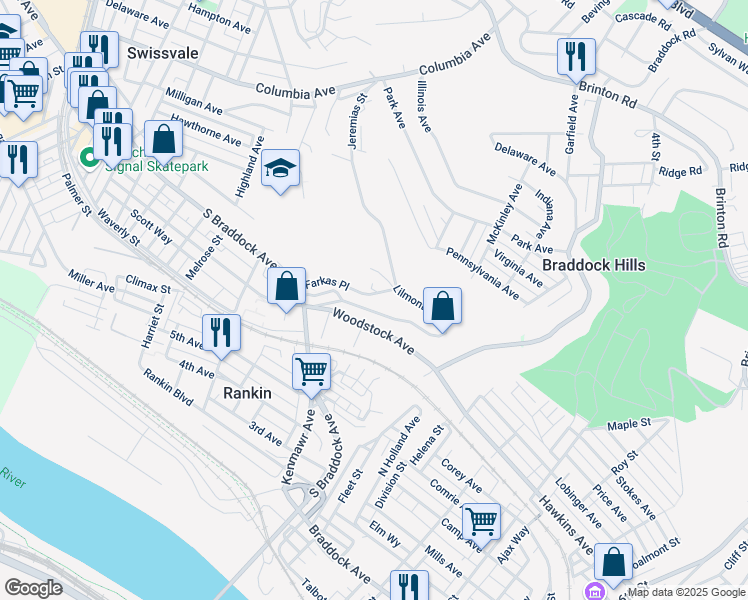 map of restaurants, bars, coffee shops, grocery stores, and more near 20 Farkas Place in Pittsburgh