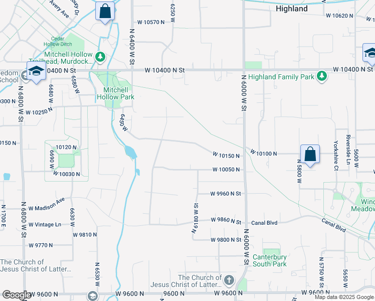 map of restaurants, bars, coffee shops, grocery stores, and more near 6215 West 10150 North in Highland