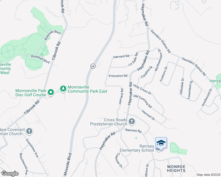 map of restaurants, bars, coffee shops, grocery stores, and more near 1114 Harvard Road in Monroeville