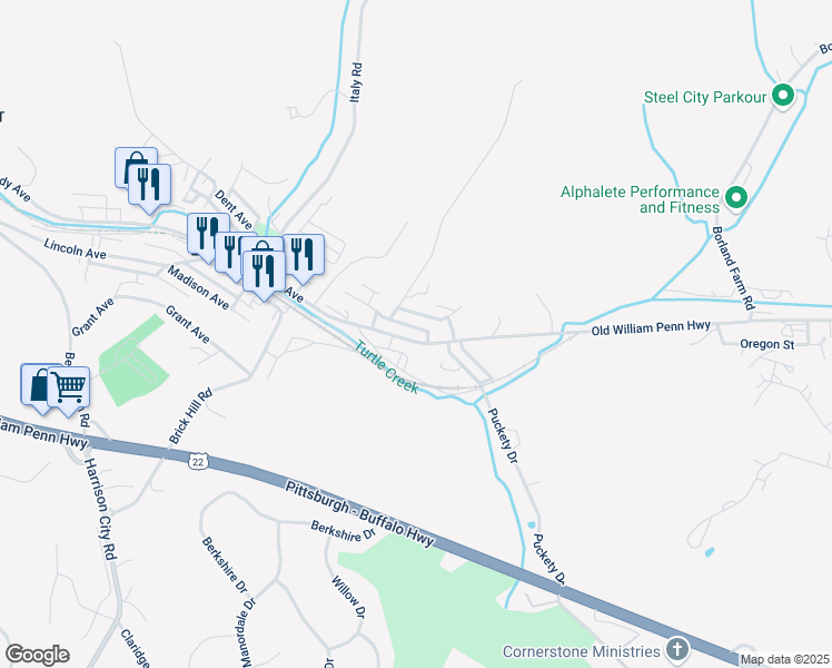 map of restaurants, bars, coffee shops, grocery stores, and more near 6032 Kennedy Avenue in Export