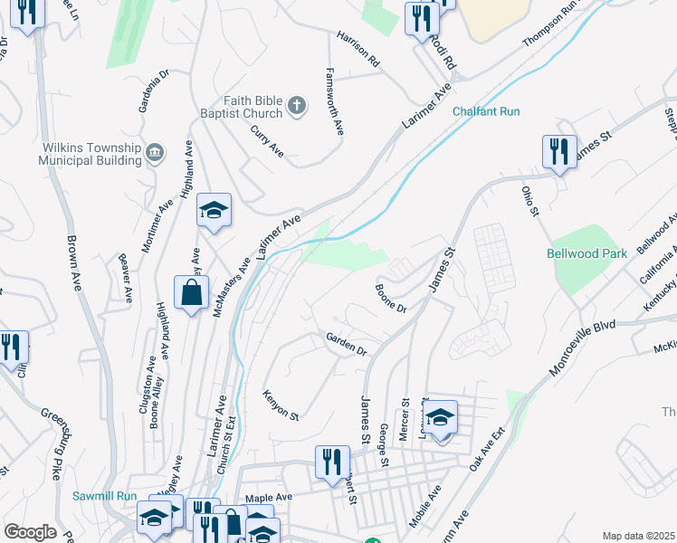 map of restaurants, bars, coffee shops, grocery stores, and more near 619 Boden Street in Turtle Creek