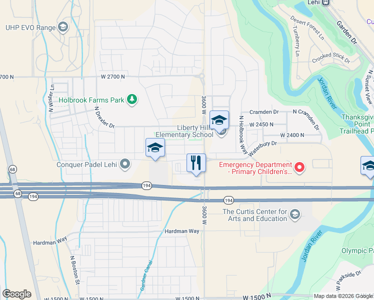map of restaurants, bars, coffee shops, grocery stores, and more near 3757 West 2330 North in Lehi