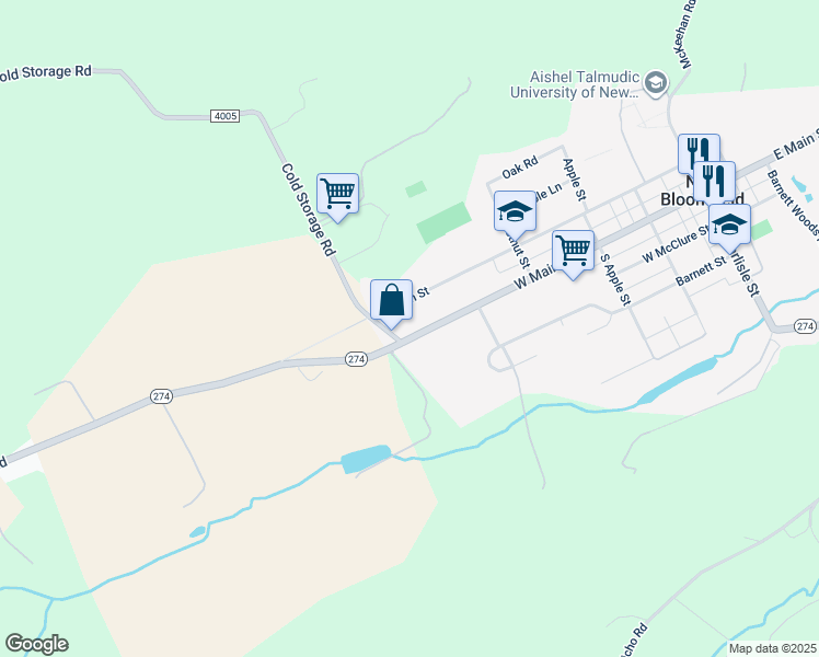 map of restaurants, bars, coffee shops, grocery stores, and more near 421 West High Street in New Bloomfield
