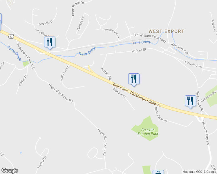 map of restaurants, bars, coffee shops, grocery stores, and more near 2501 Kohosek Court in Murrysville