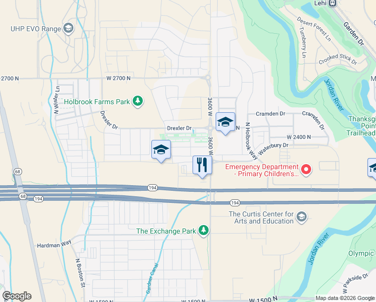 map of restaurants, bars, coffee shops, grocery stores, and more near 3757 West 2330 North in Lehi