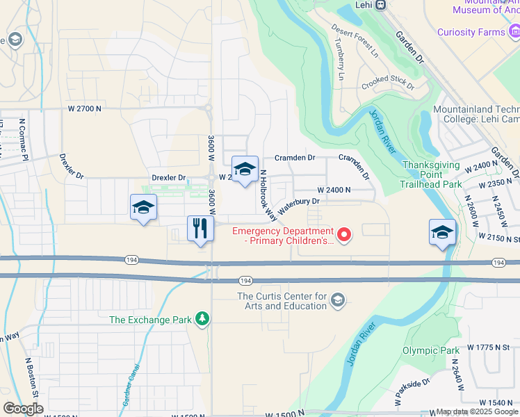 map of restaurants, bars, coffee shops, grocery stores, and more near 2333 North Holbrook Way in Lehi