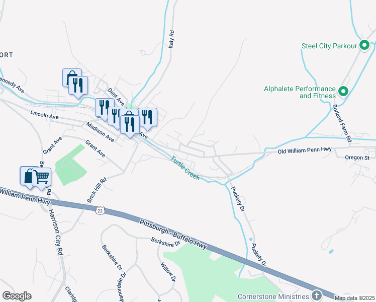 map of restaurants, bars, coffee shops, grocery stores, and more near 6032 Kennedy Avenue in Export