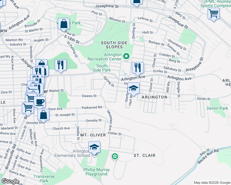 map of restaurants, bars, coffee shops, grocery stores, and more near 2120 Jonquil Street in Pittsburgh