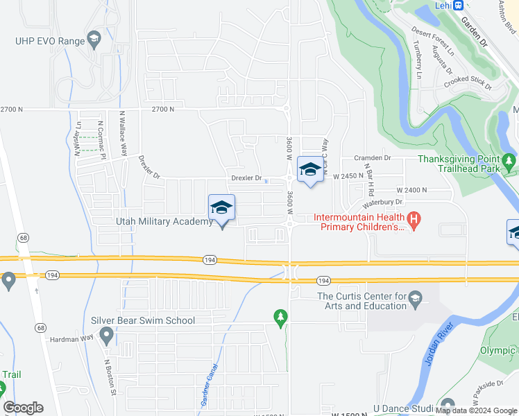 map of restaurants, bars, coffee shops, grocery stores, and more near 3757 West 2330 North in Lehi