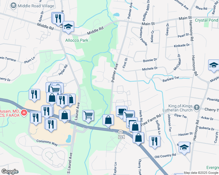 map of restaurants, bars, coffee shops, grocery stores, and more near 518 Clubhouse Drive in Monmouth County