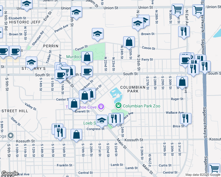 map of restaurants, bars, coffee shops, grocery stores, and more near 2024 Scott Street in Lafayette