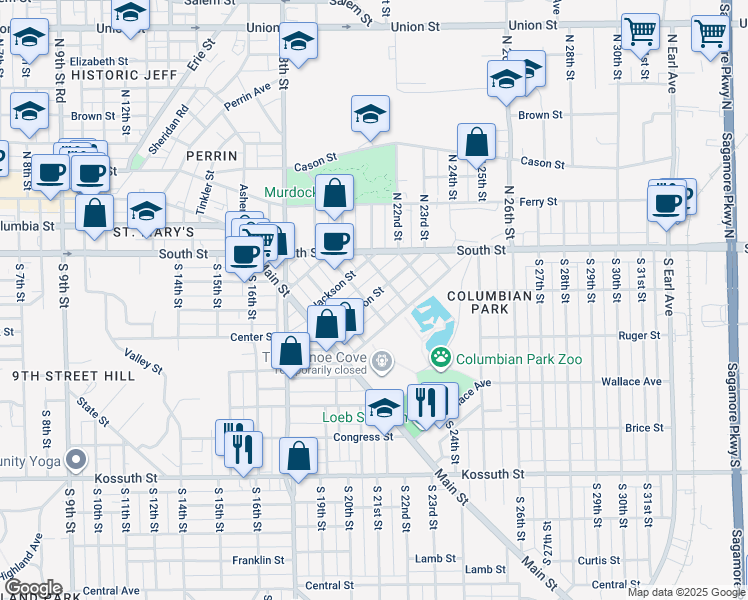 map of restaurants, bars, coffee shops, grocery stores, and more near 1902 Thompson Street in Lafayette