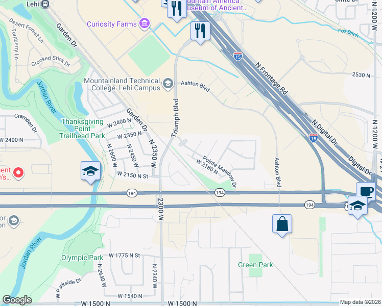 map of restaurants, bars, coffee shops, grocery stores, and more near 2148 West 2180 North in Lehi