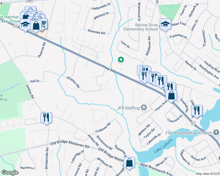 map of restaurants, bars, coffee shops, grocery stores, and more near 59 Stratton Road in Matawan