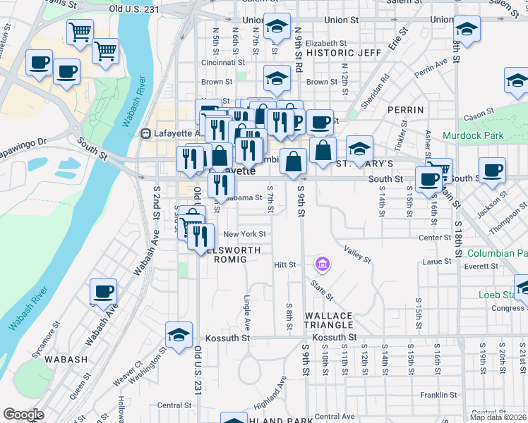 map of restaurants, bars, coffee shops, grocery stores, and more near 638 Oregon Street in Lafayette